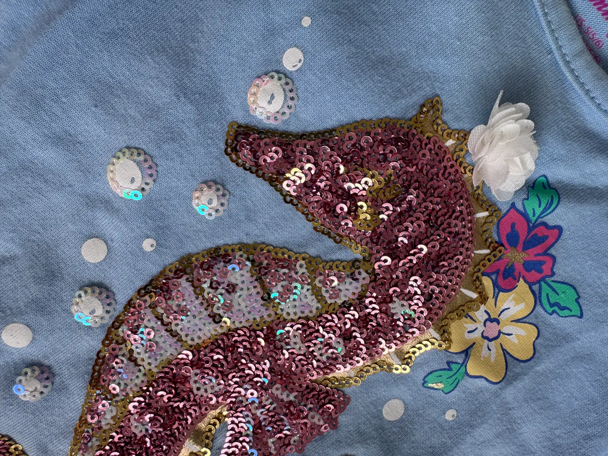 Sharp close-up of buttons and embroidery on a child garment